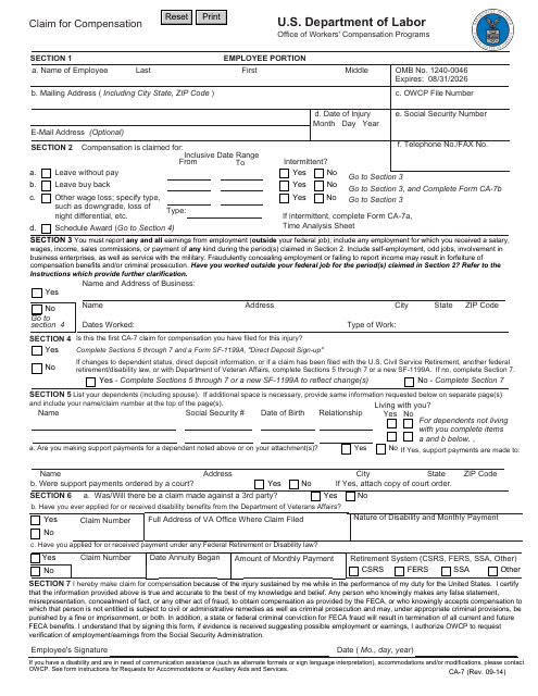 Form CA-7  Printable Pdf