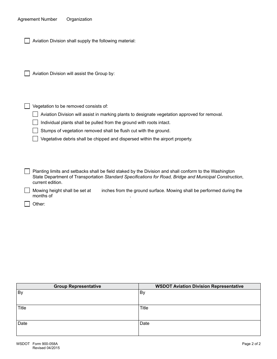 Form 900-058A Exhibit A Adopt-An-airport Agreement for Volunteers - Washington, Page 2