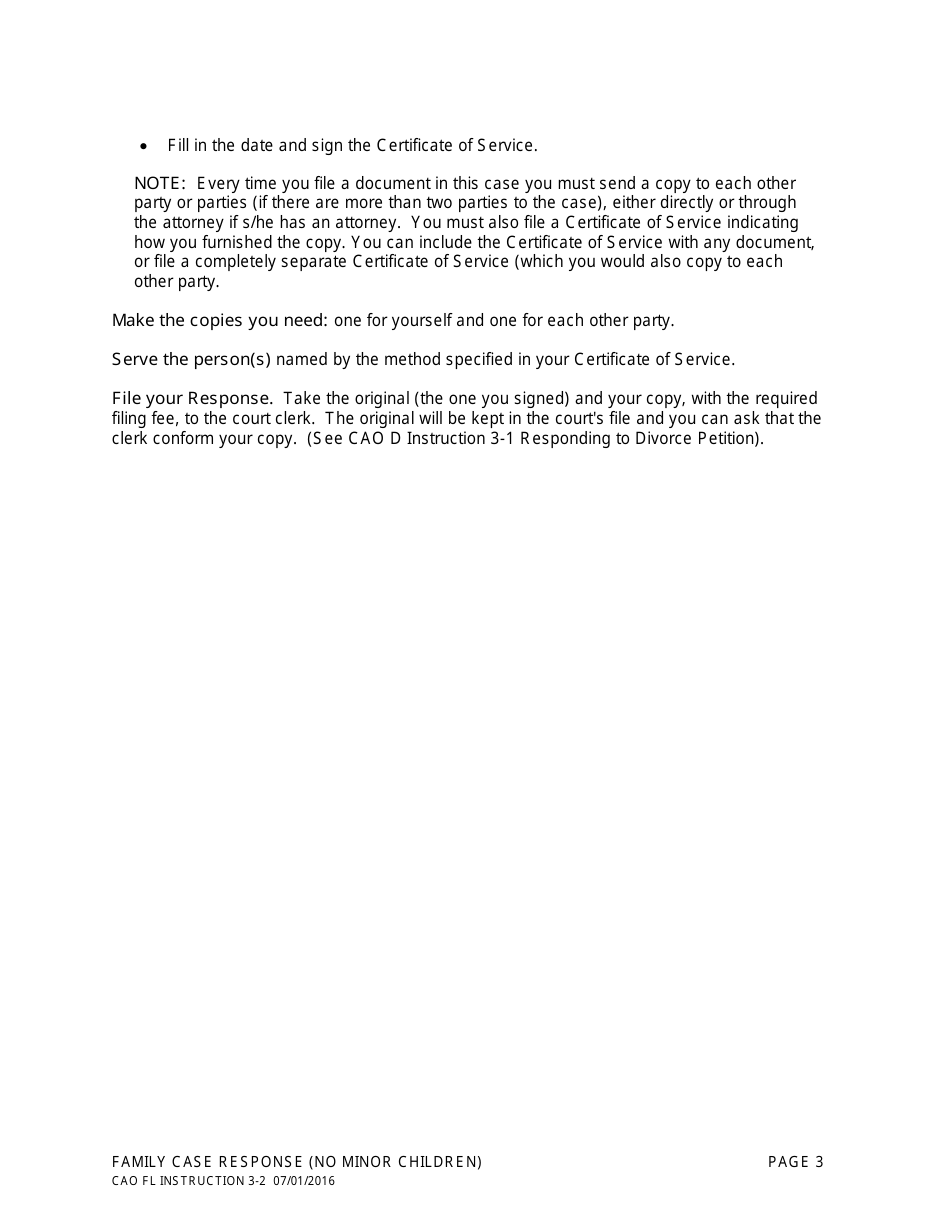 Instructions for Form CAO FL3-2 Family Case Response (No Minor Children) - Idaho, Page 3
