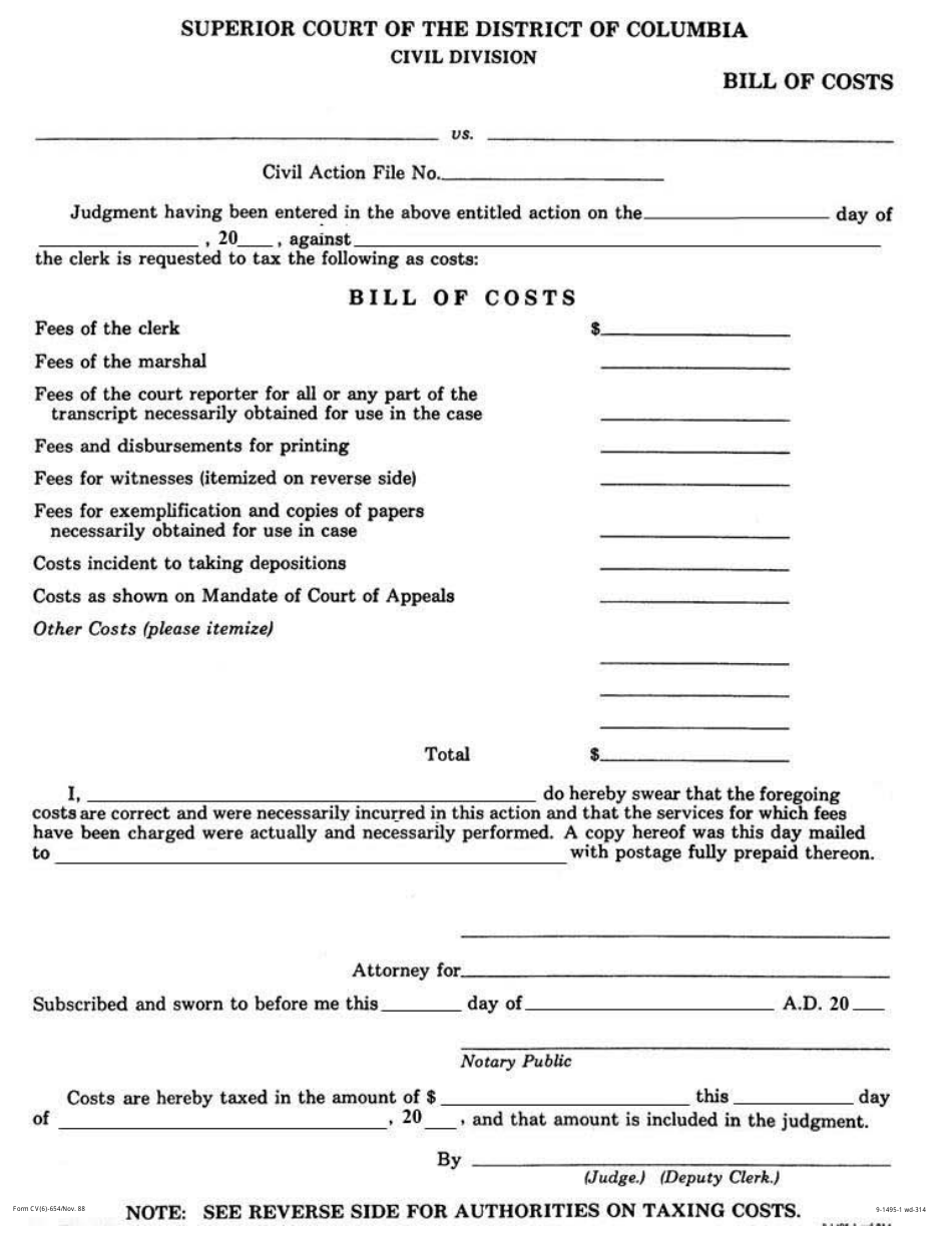 Form CV(6)-654 - Fill Out, Sign Online and Download Fillable PDF ...