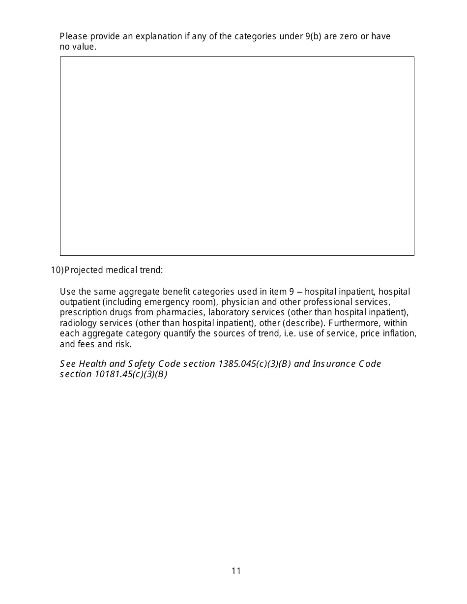 California Large Group Annual Aggregate Rate Data Report Form - California, Page 11