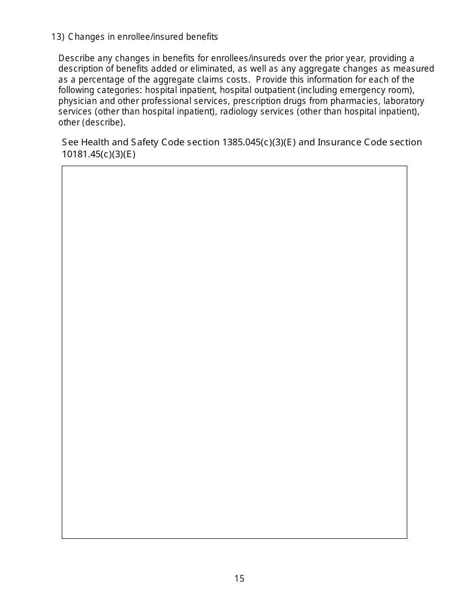 California Large Group Annual Aggregate Rate Data Report Form - California, Page 15