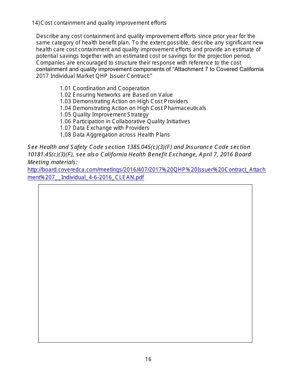 California Large Group Annual Aggregate Rate Data Report Form - California, Page 16