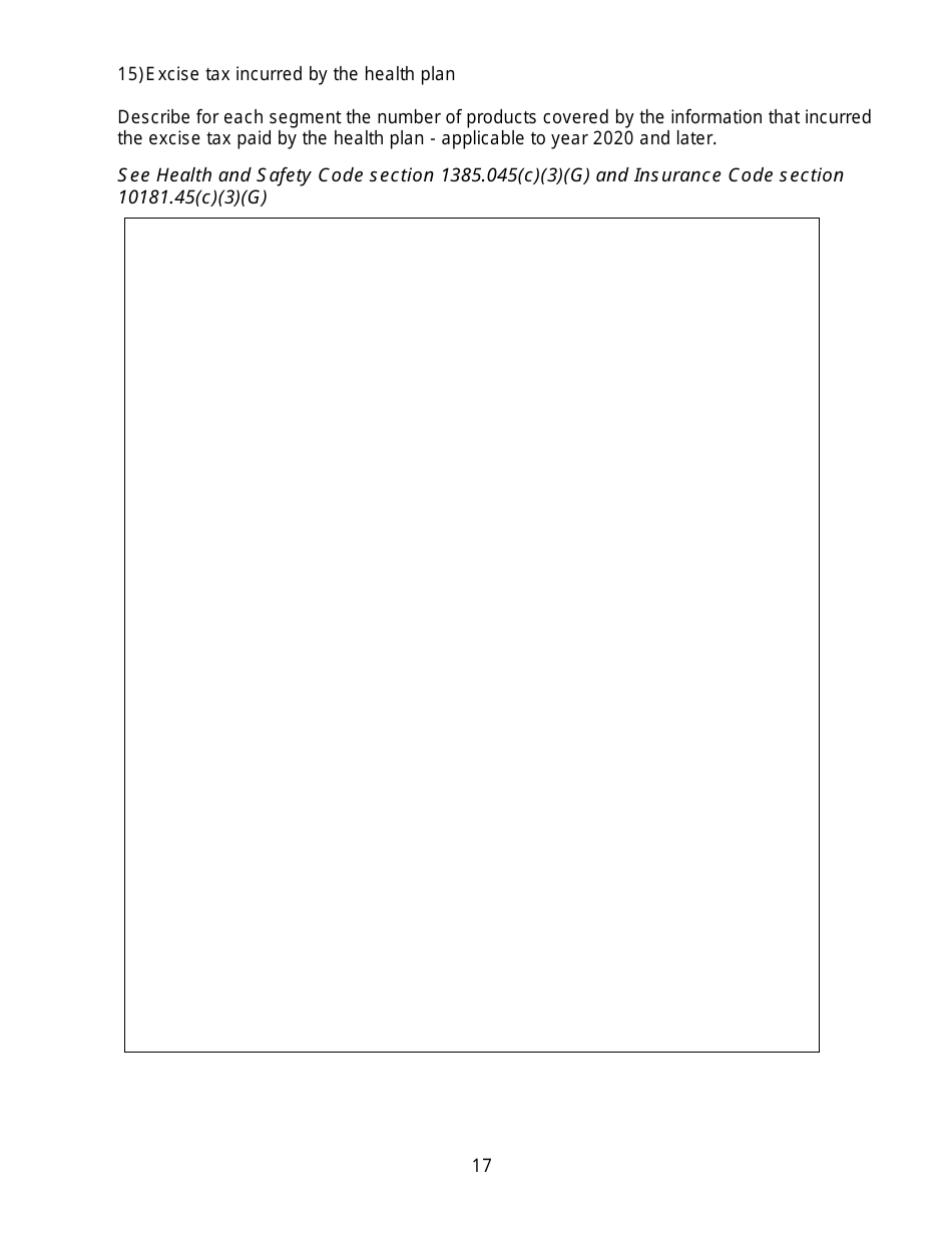 California Large Group Annual Aggregate Rate Data Report Form - California, Page 17