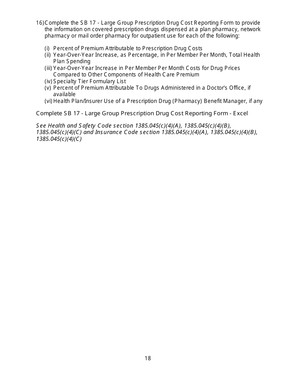 California Large Group Annual Aggregate Rate Data Report Form - California, Page 18