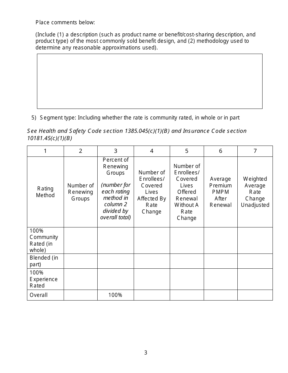 California Large Group Annual Aggregate Rate Data Report Form - California, Page 3
