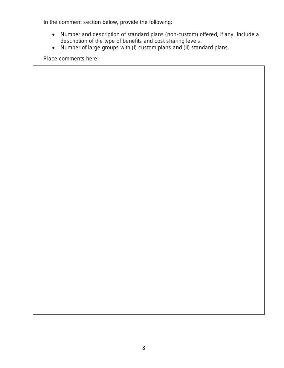 California Large Group Annual Aggregate Rate Data Report Form - California, Page 8