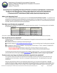 Instructions for General Permit to Construct and Operate a Commercial Facility for the Management of Recyclable Materials and Certain Solid Wastes - (&quot;commercial Gp&quot;) Solid Waste (SW) Facility Quarterly Reporting Form - Connecticut