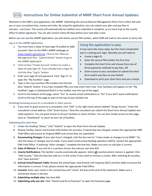 Instructions for Online Submittal of Mmp Short Form Annual Updates - Iowa