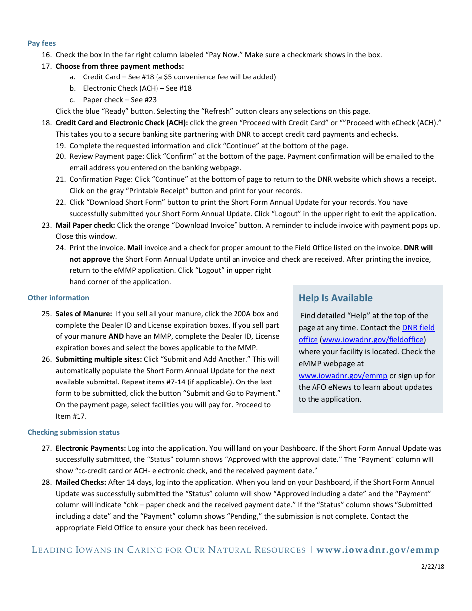 Instructions for Online Submittal of Mmp Short Form Annual Updates - Iowa, Page 2