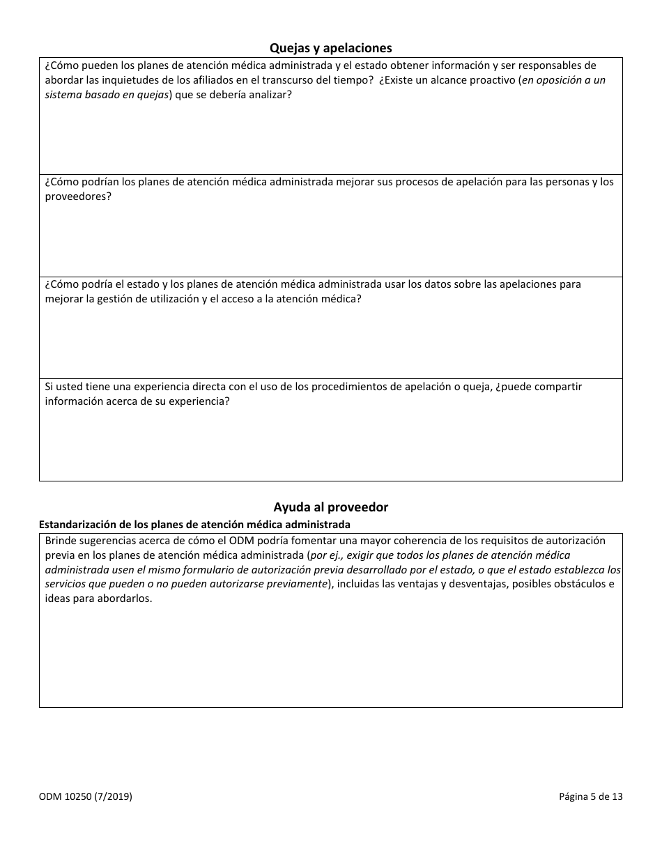 Formulario ODM10250 Solicitud De Informacion (Rfi) - Ohio (Spanish), Page 5