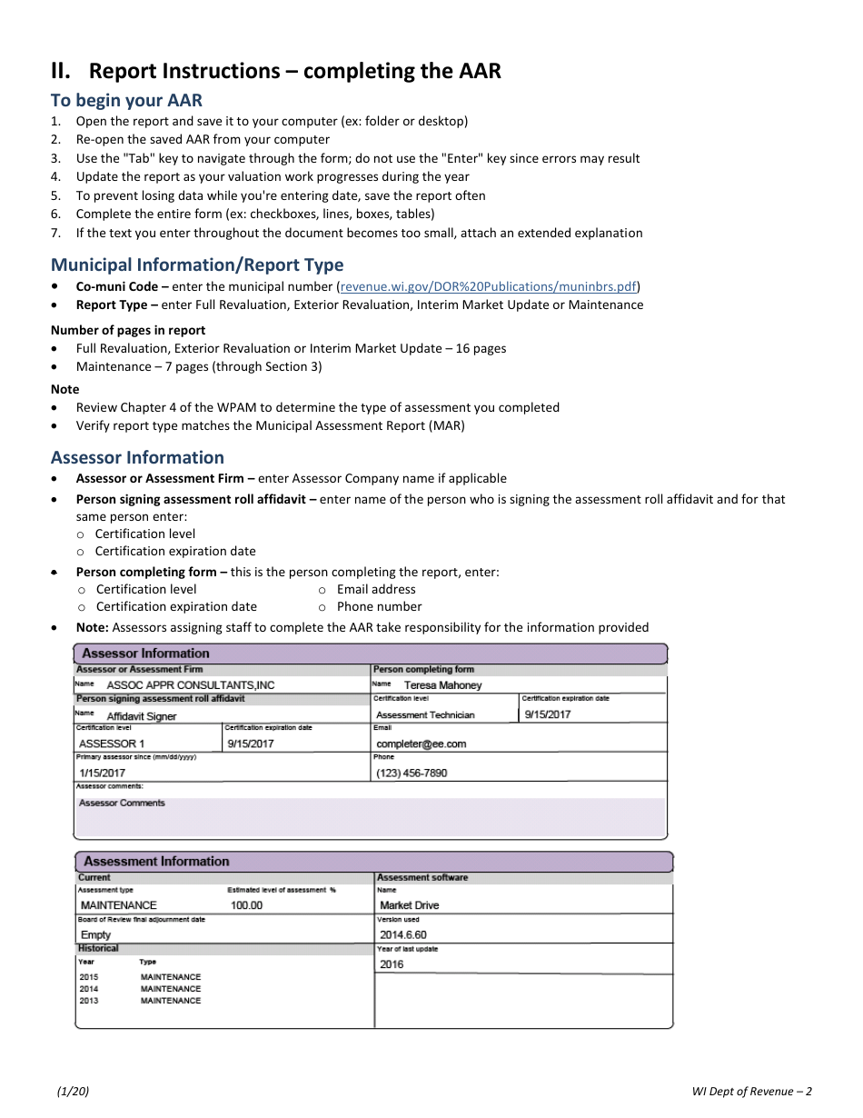 Instructions for Form PR-800 Annual Assessment Report - Wisconsin, Page 2
