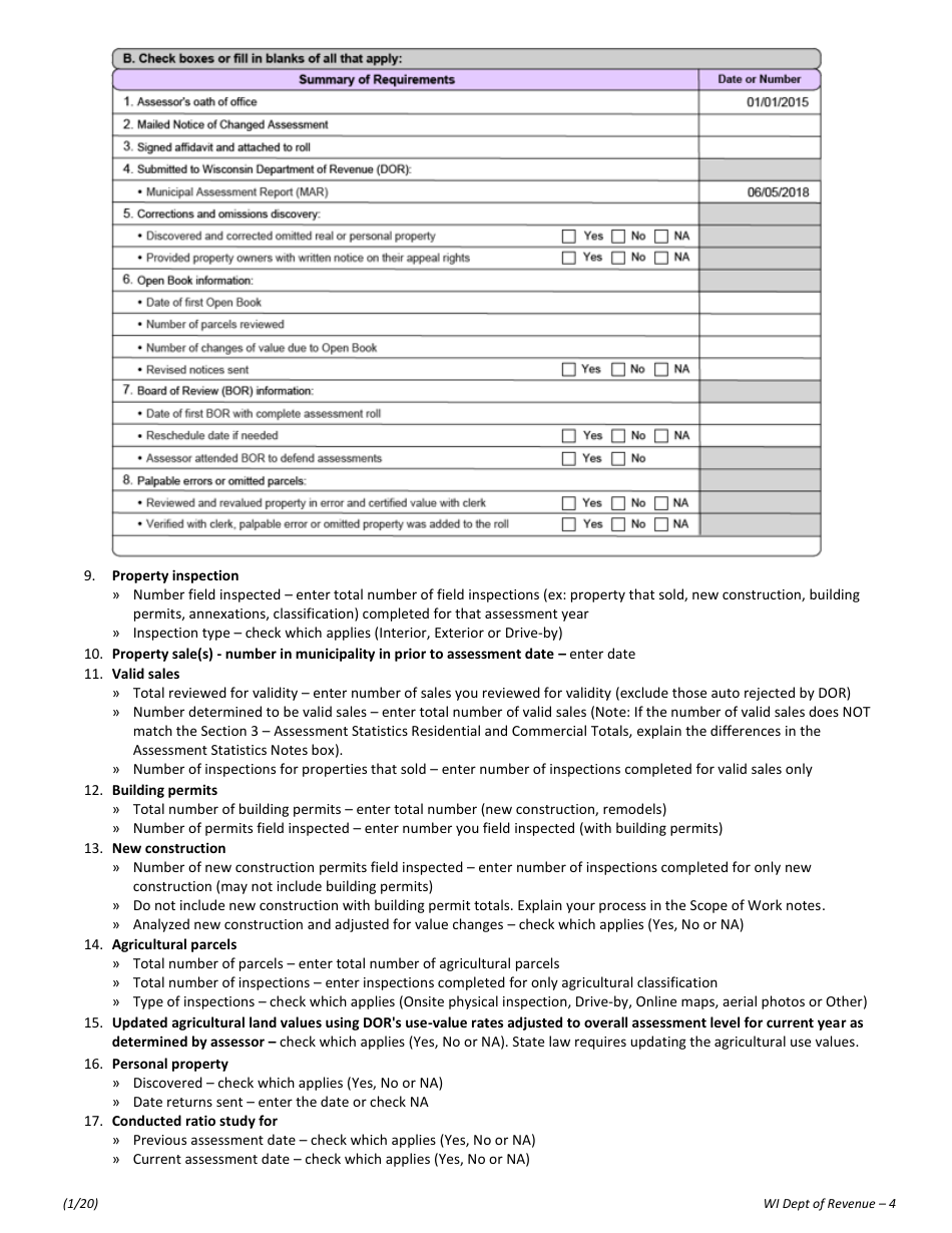 Instructions for Form PR-800 Annual Assessment Report - Wisconsin, Page 4