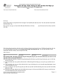 Document preview: DSHS Form 14-535 Notice of Insufficient Information for Reapplication - Washington (Vietnamese)