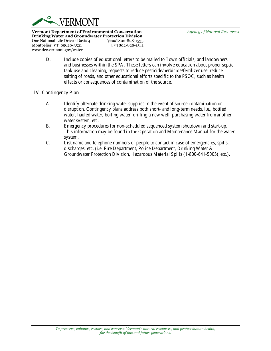 Source Protection Plan Checklist - Vermont, Page 3