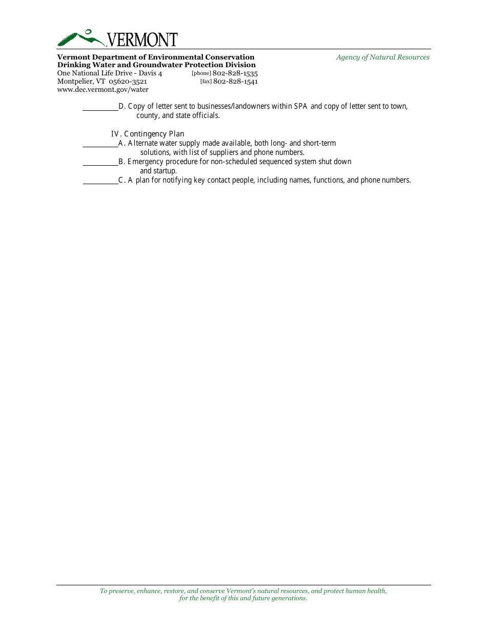 Source Protection Plan Checklist - Vermont, Page 5
