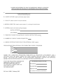 DH Form 1698C Application for Review of Continuing Education Offering - Florida