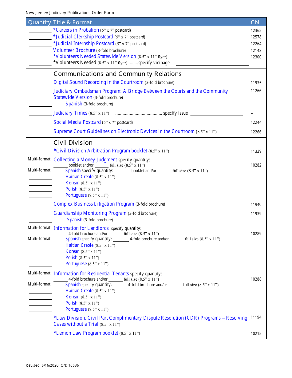 Form 10636 Publications Order Form - New Jersey, Page 2