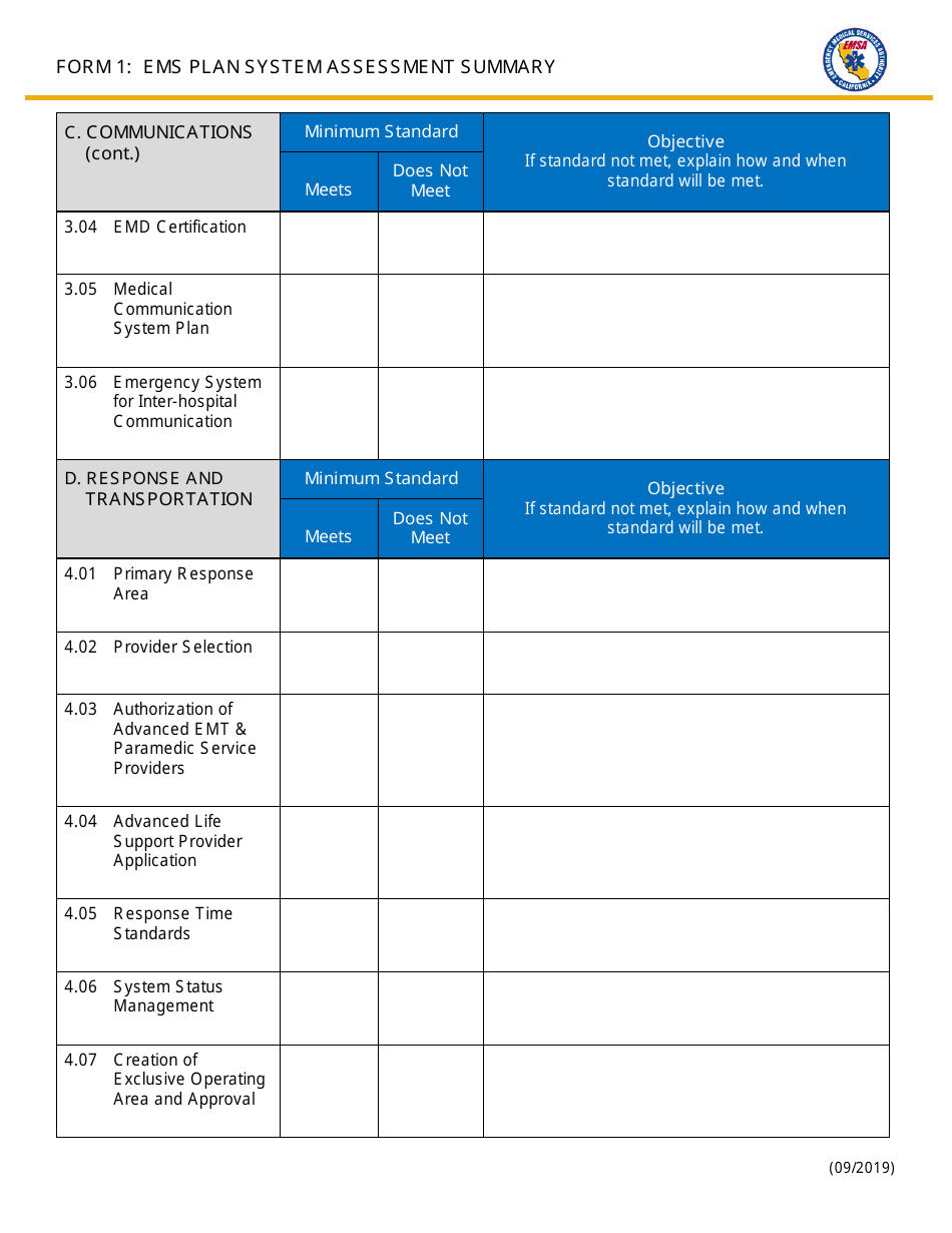 Form 1 EMS Plan System Assessment Summary - California, Page 4