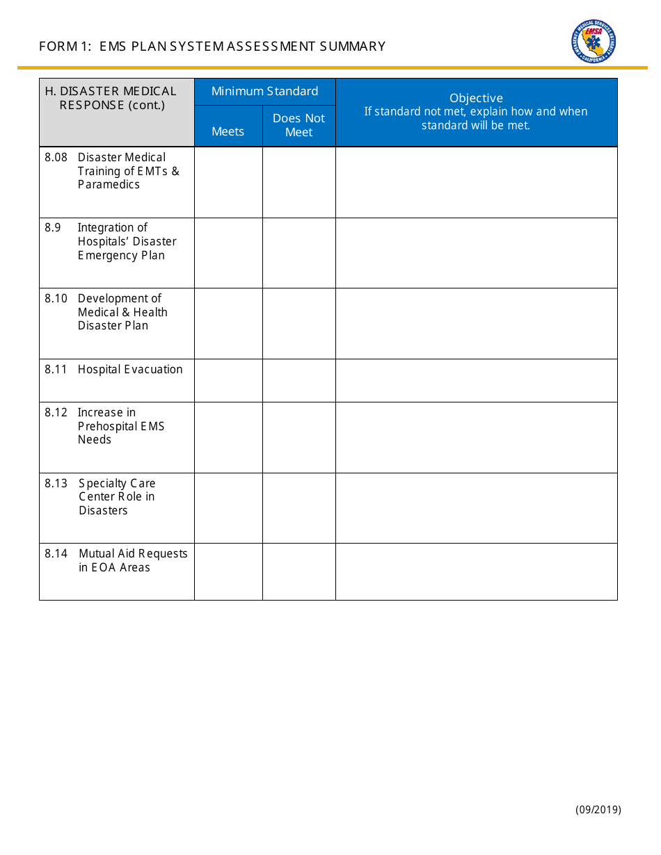 Form 1 EMS Plan System Assessment Summary - California, Page 8