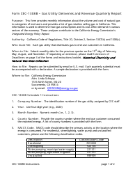 Instructions for Form CEC-1308B Gas Utility Deliveries and Revenue Quarterly Report - California