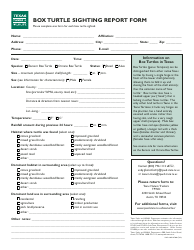 Document preview: Form PWD1005 Box Turtle Sighting Report Form - Texas