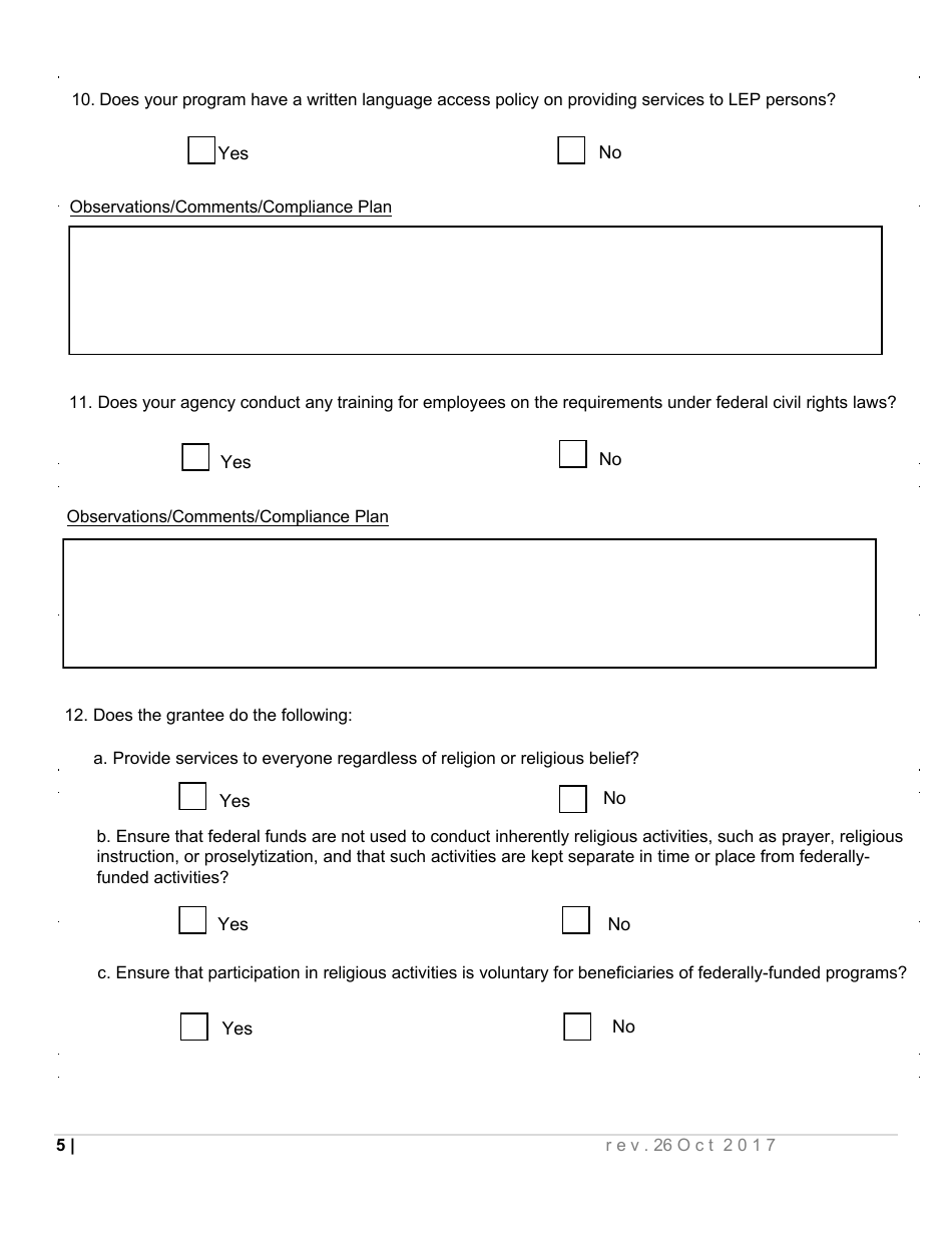 Civil Rights Compliance Certification Form - New York, Page 5