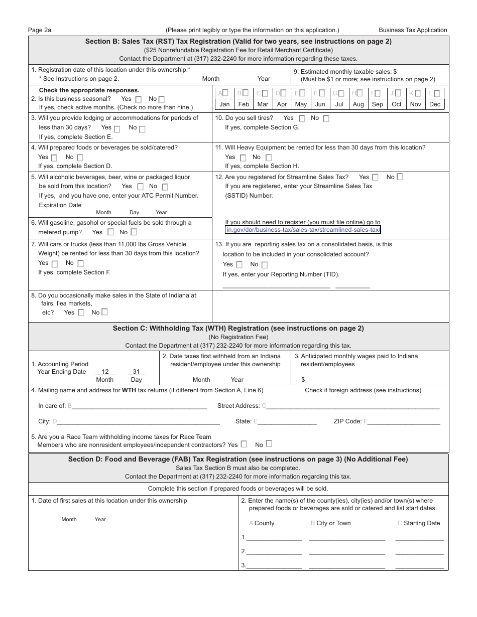 Form BT-1 (State Form 43760) Business Tax Application - Indiana, Page 3