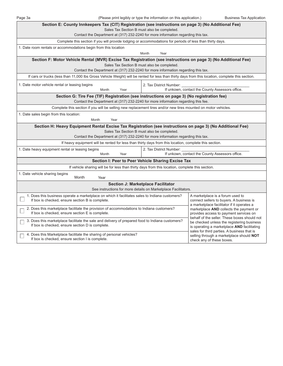 Form BT-1 (State Form 43760) Business Tax Application - Indiana, Page 4