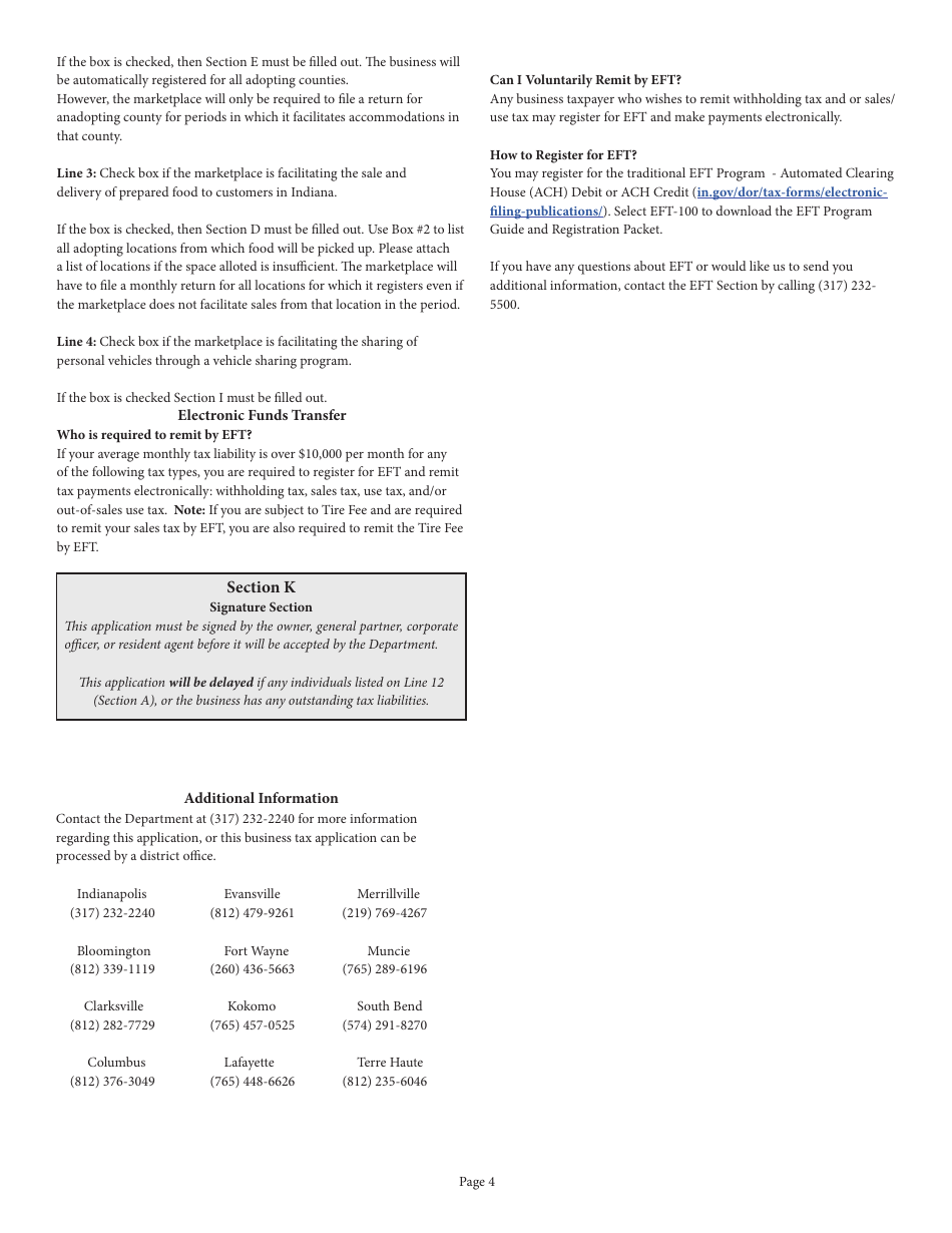Form BT-1 (State Form 43760) Business Tax Application - Indiana, Page 9