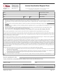 Document preview: Form INS3235 License Inactivation Request Form - Ohio