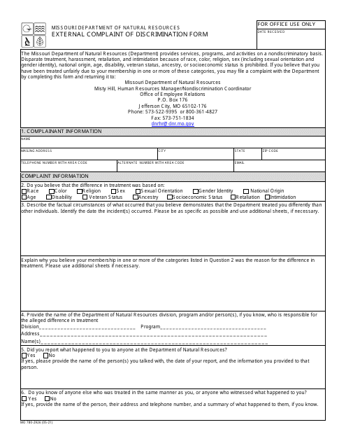 Form MO780-2926 External Complaint of Discrimination Form - Missouri