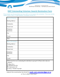 Nwt Outstanding Volunteer Awards Nomination Form - Northwest Territories, Canada