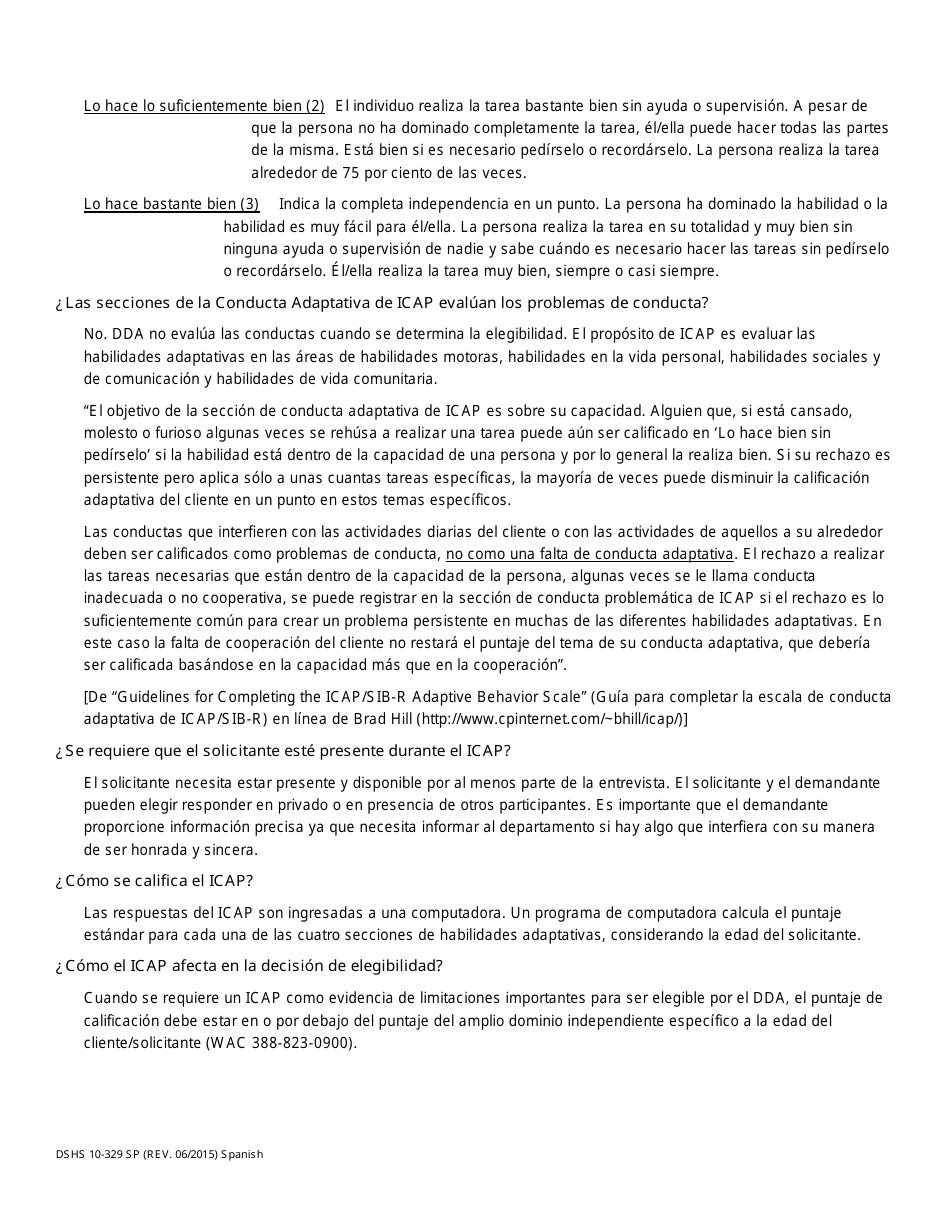 DSHS Formulario 10-329 Declaracion De Entendimiento - Washington (Spanish), Page 2