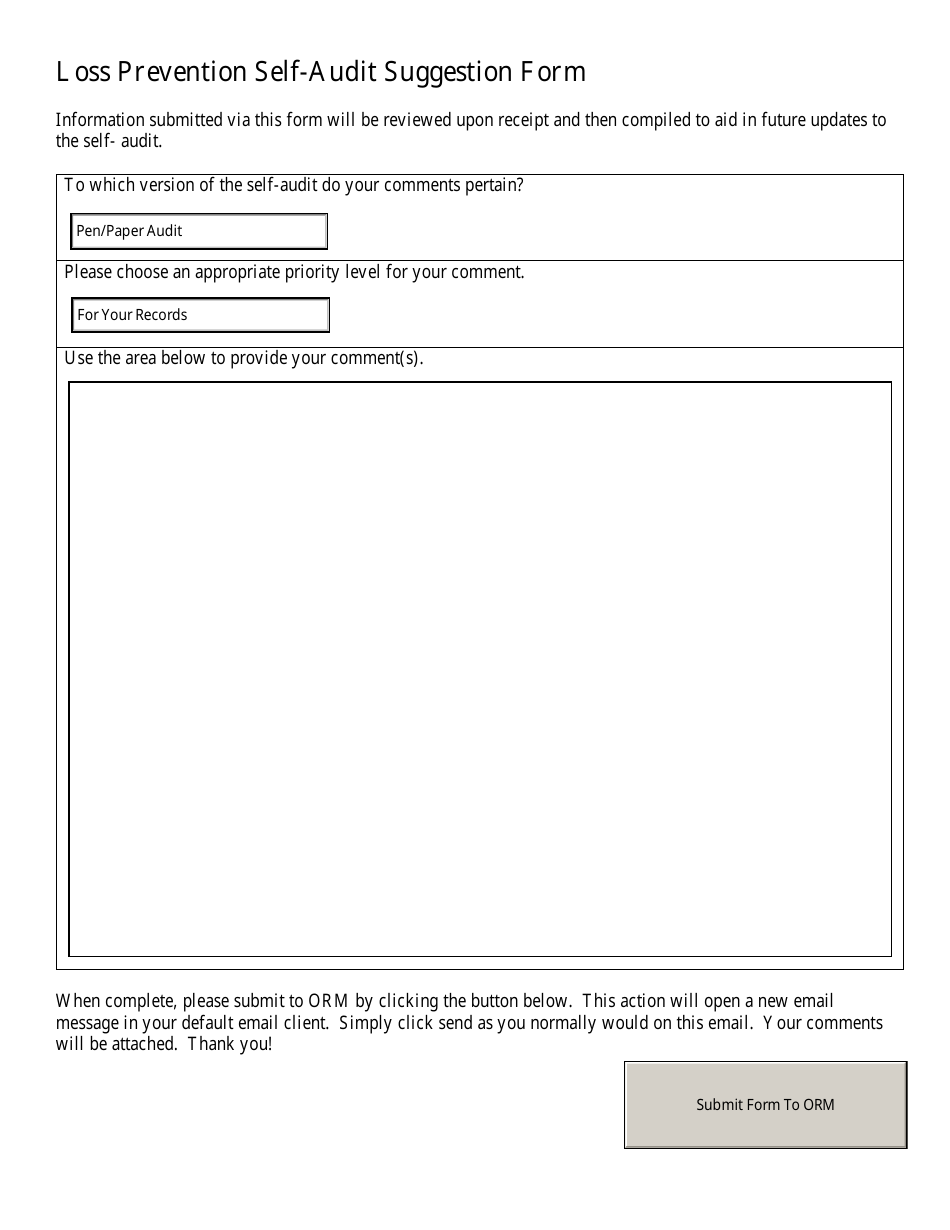 Loss Prevention Self-audit Suggestion Form - Louisiana, Page 1