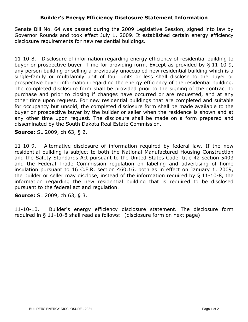 South Dakota Builder s Energy Efficiency Disclosure Statement Fill south-dakota-builder-s-energy-efficiency-disclosure-statement-fill