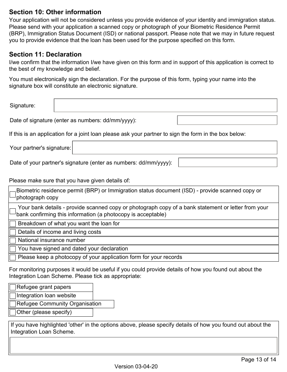Integration Loan Application Form - United Kingdom, Page 13