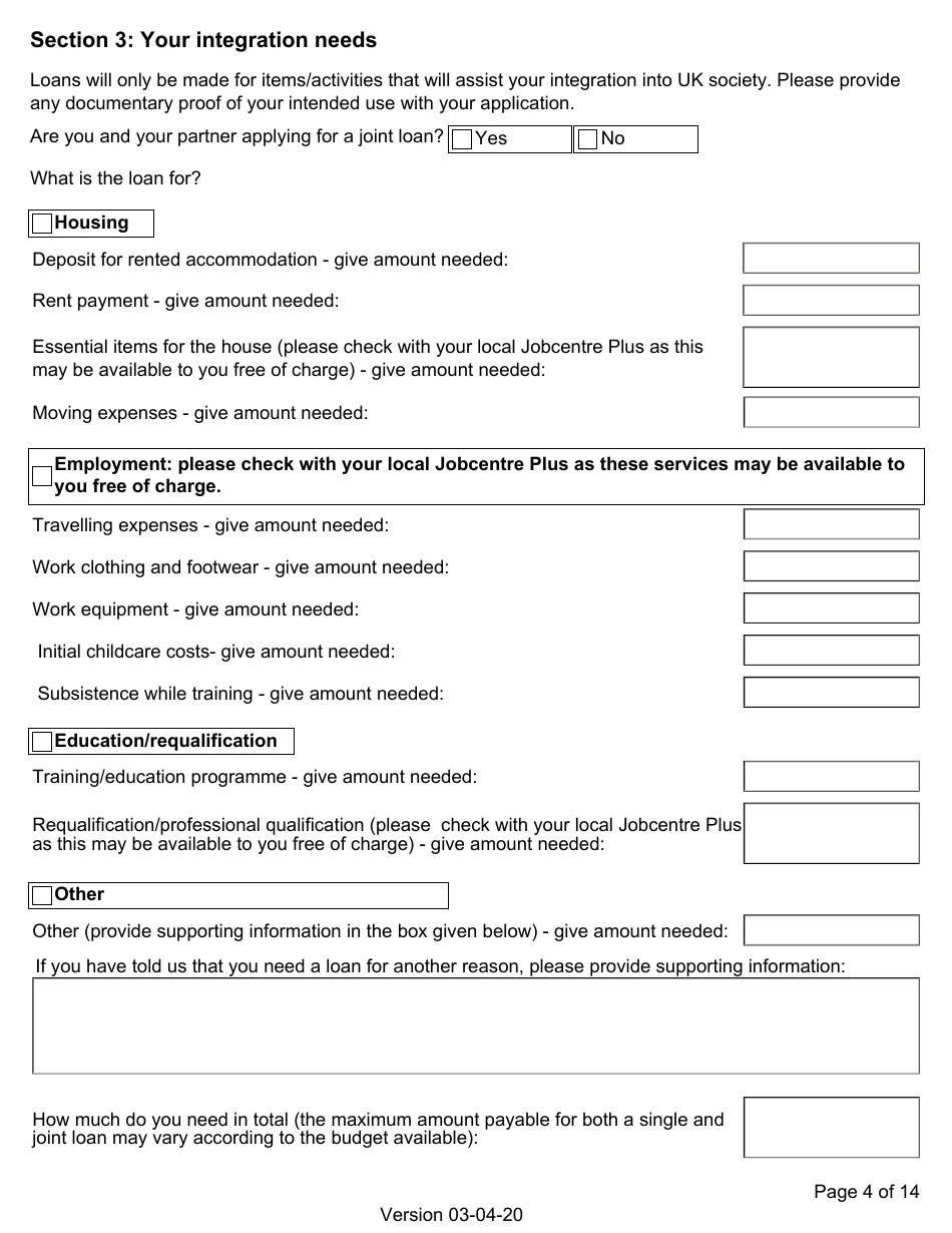 Integration Loan Application Form - United Kingdom, Page 4