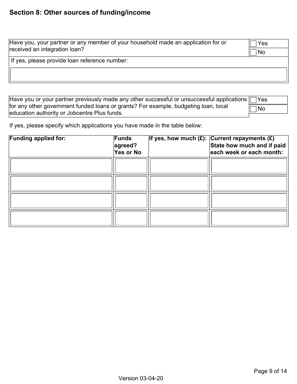 Integration Loan Application Form - United Kingdom, Page 9
