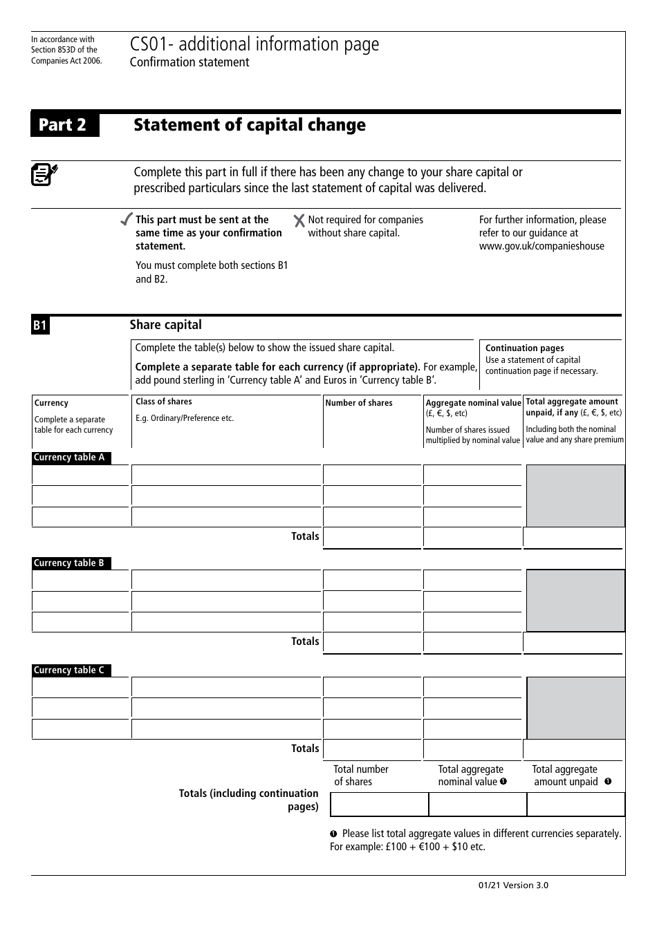 Form CS01 Part 2 Statement of Capital Change - United Kingdom, Page 1