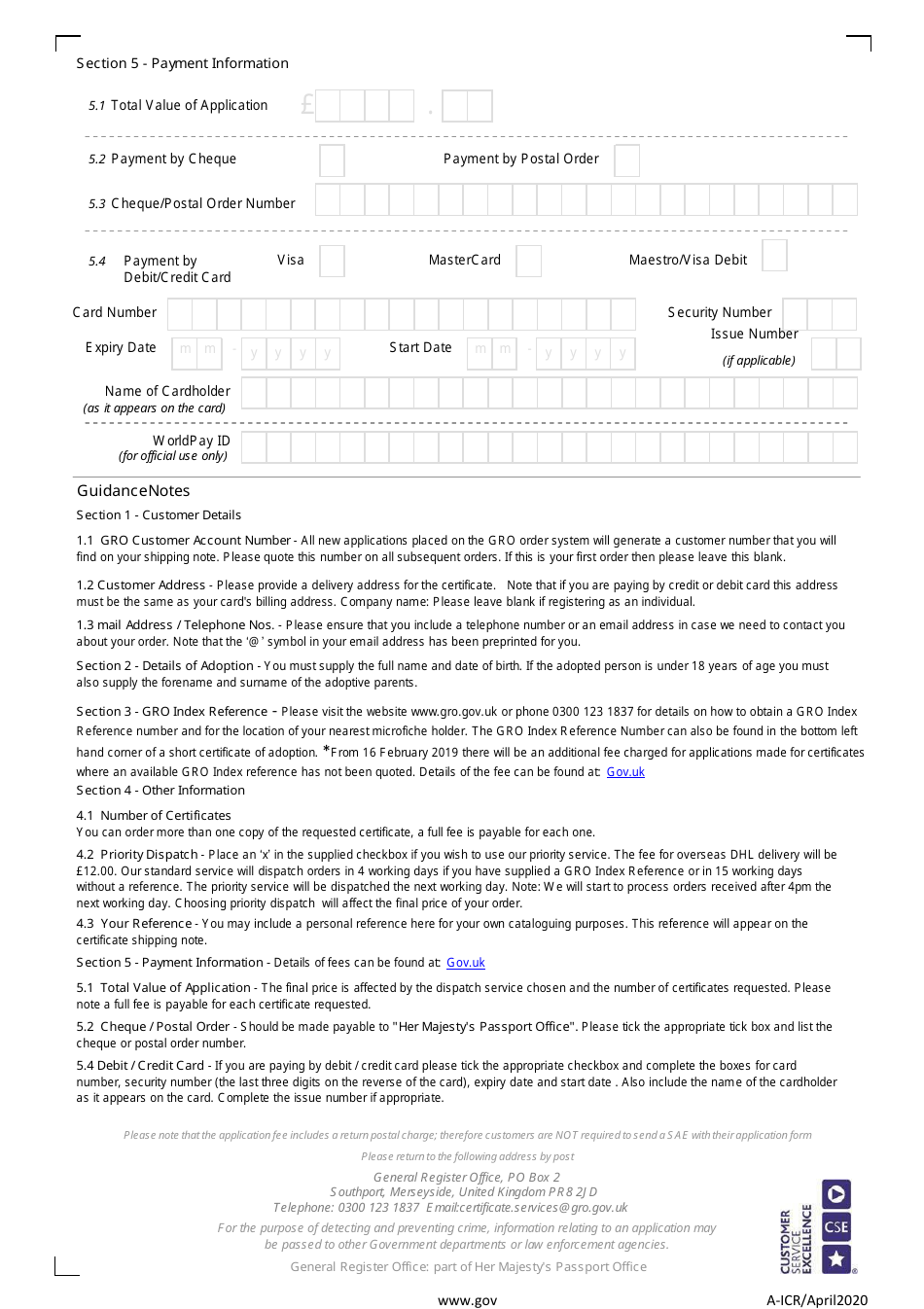 Gro Adoption Certificate Application Form - United Kingdom, Page 2