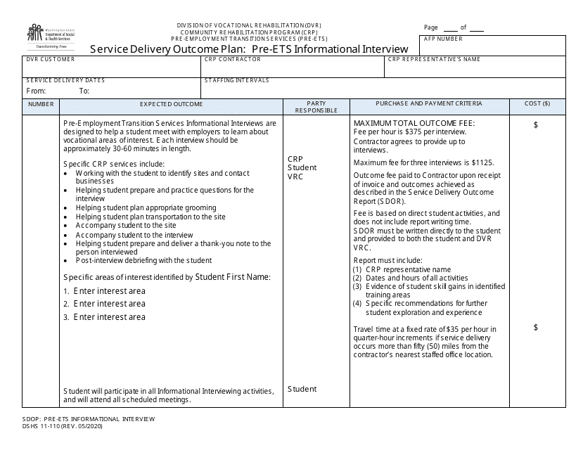 DSHS Form 11-110  Printable Pdf