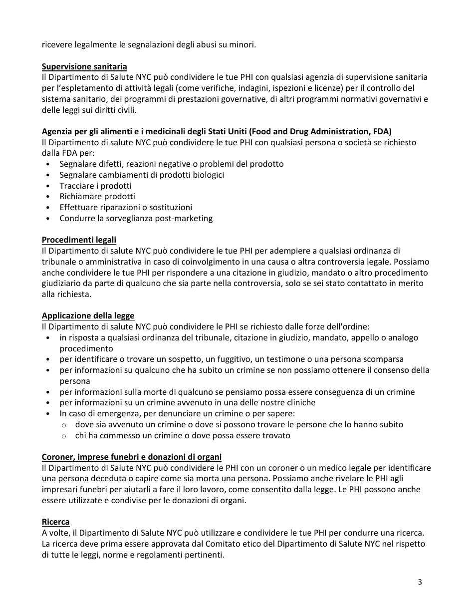 Notice of Privacy Practices Acknowledgement of Receipt - New York City (Italian), Page 3