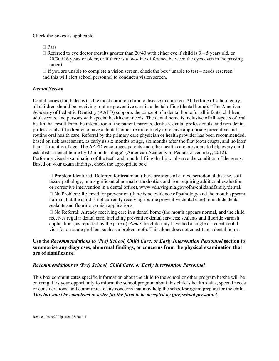 Instructions for Form MCH213G School Health Entrance Form - Virginia, Page 4