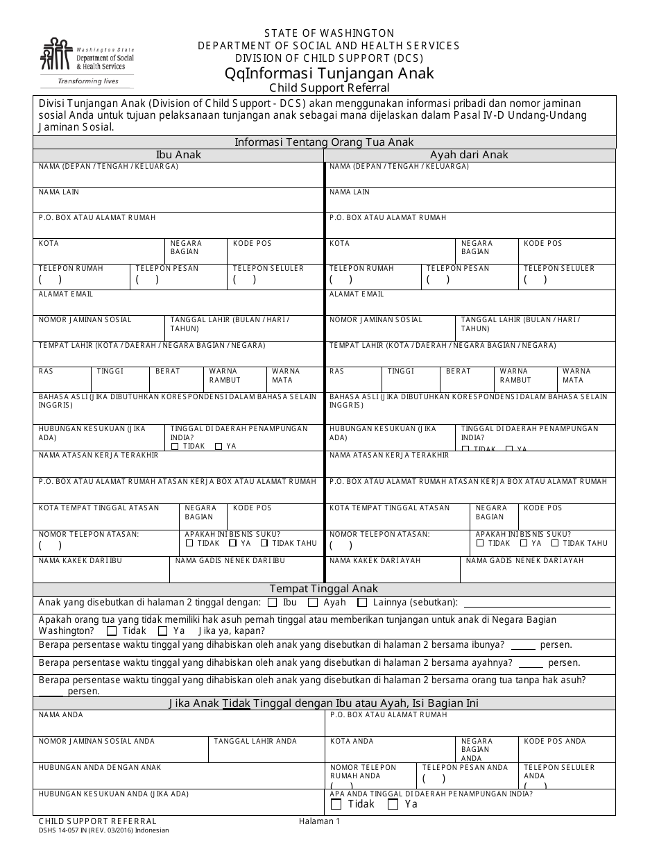 Dshs Form 14 057 Fill Out Sign Online And Download Printable Pdf Washington Indonesian 9421