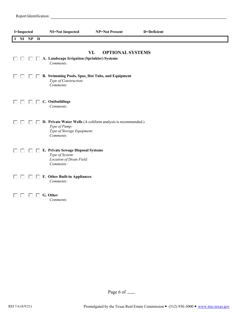 Form REI7-6 Property Inspection Report Form - Texas, Page 6