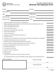 Document preview: Emergency Medical Systems Stretcher Van Inspection Form - Illinois