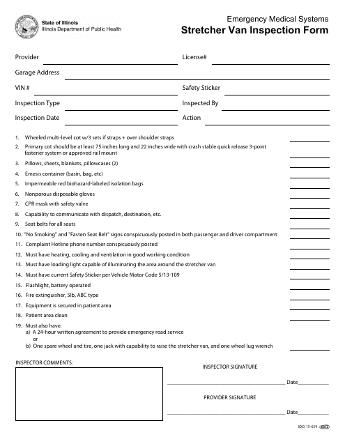 Emergency Medical Systems Stretcher Van Inspection Form - Illinois
