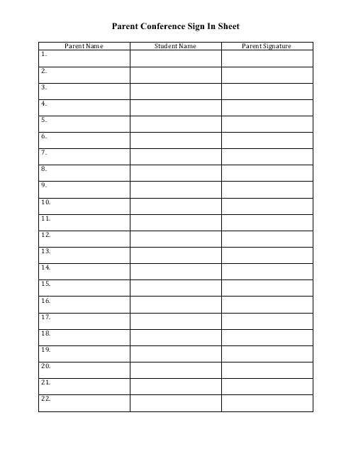 Parent Conference Sign in Sheet Template Image Preview