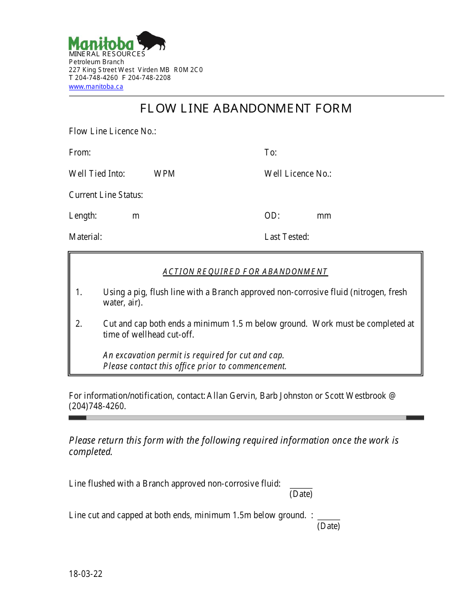 Flow Line Abandonment Form - Manitoba, Canada, Page 1